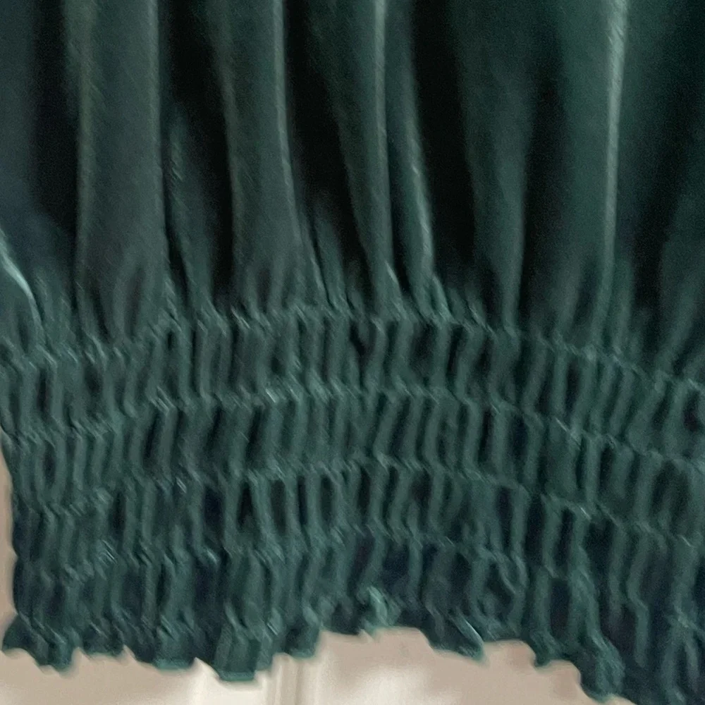 NWOT: Vince Canuto Green Round Neck 3/4 Sleeves Smocked-Hem Velour Blouse Size L - Picture 5 of 8